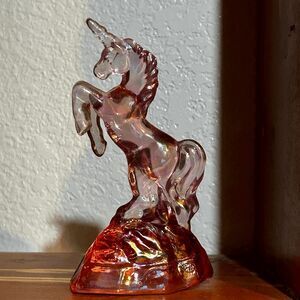 Fenton Iridized Pink Glass Unicorn – Vintage Figurine – Rearing Unicorn on Base